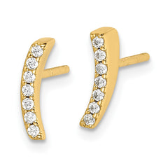 QE14655 Sterling Silver Gold-tone Polished CZ Curved Wedge Post Earrings