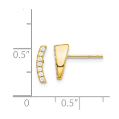 QE14655 Sterling Silver Gold-tone Polished CZ Curved Wedge Post Earrings