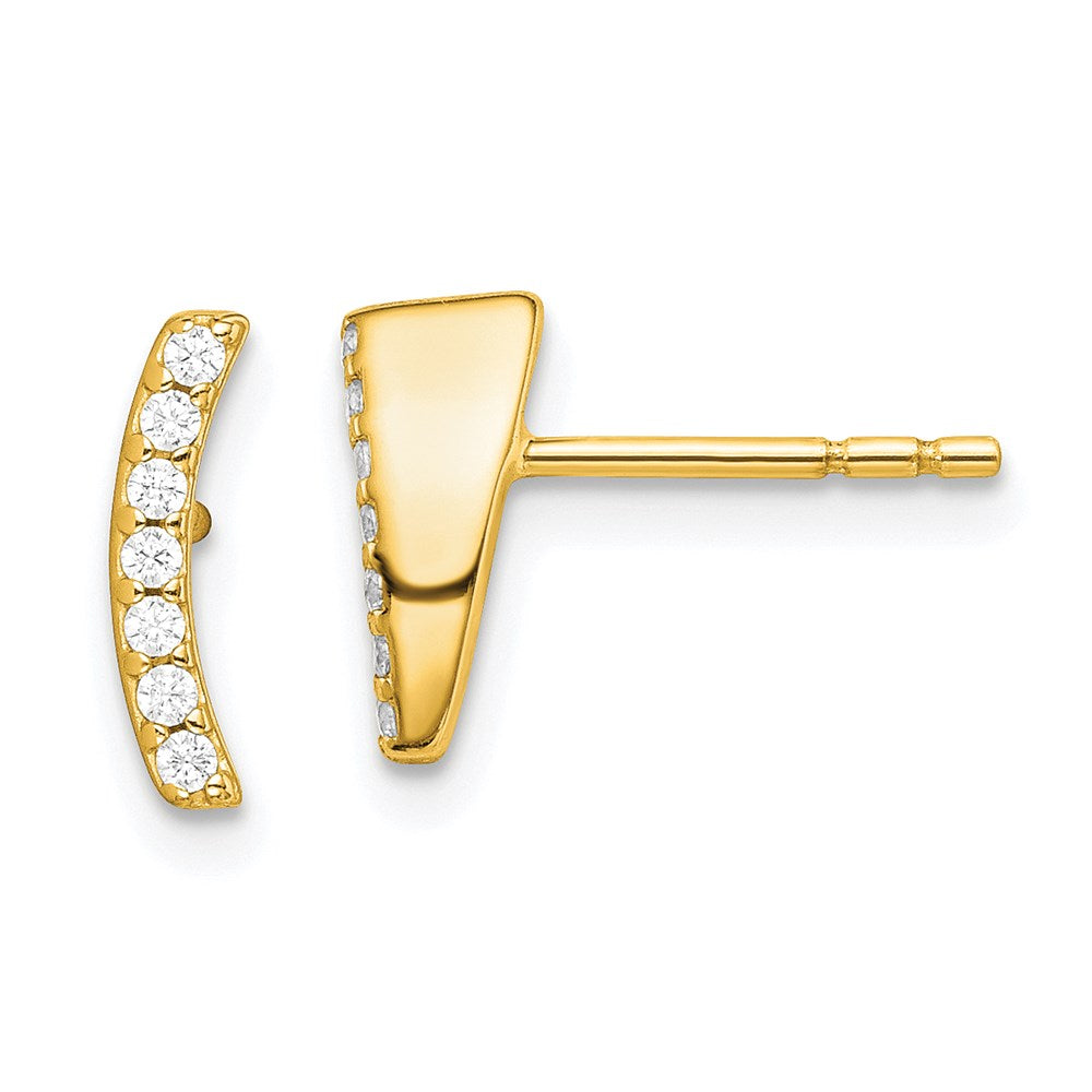 QE14655 Sterling Silver Gold-tone Polished CZ Curved Wedge Post Earrings