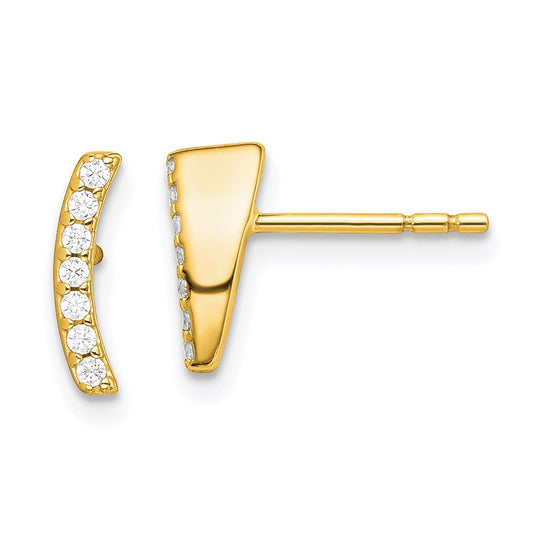 QE14655 Sterling Silver Gold-tone Polished CZ Curved Wedge Post Earrings
