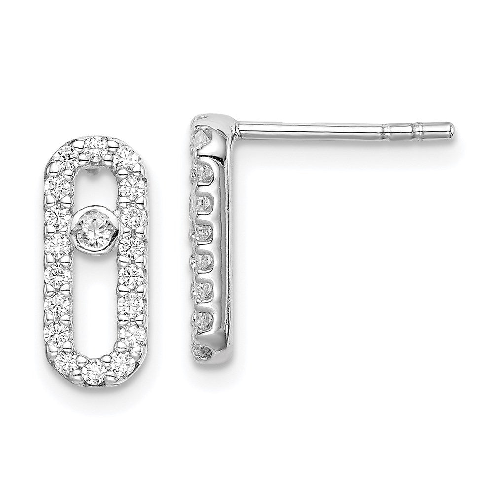 QE14656 Sterling Silver Rhodium-plated Polished CZ Link Post Earrings