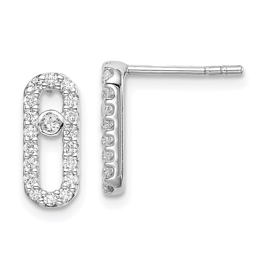 QE14656 Sterling Silver Rhodium-plated Polished CZ Link Post Earrings