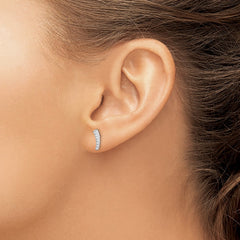QE14658 Sterling Silver Rhodium-plated Polished CZ Curved Wedge Post Earrings