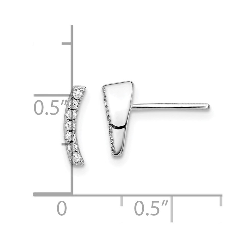QE14658 Sterling Silver Rhodium-plated Polished CZ Curved Wedge Post Earrings