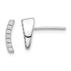QE14658 Sterling Silver Rhodium-plated Polished CZ Curved Wedge Post Earrings
