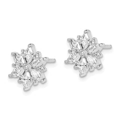 QE14659 Sterling Silver Rhodium-plated Polished CZ Snowflake Post Earrings