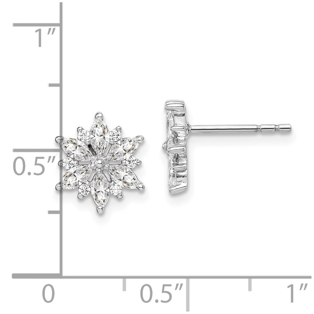 QE14659 Sterling Silver Rhodium-plated Polished CZ Snowflake Post Earrings