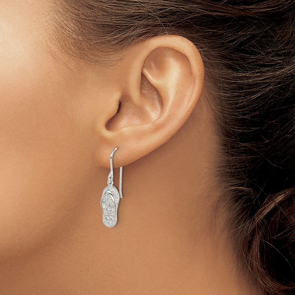 QE14680 Sterling Silver CZ Flip-Flop Dangle Earrings