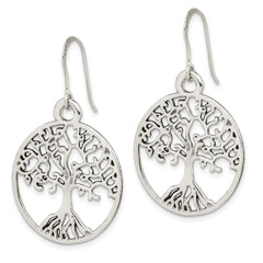 QE14687 Sterling Silver Tree of Life Dangle Earrings