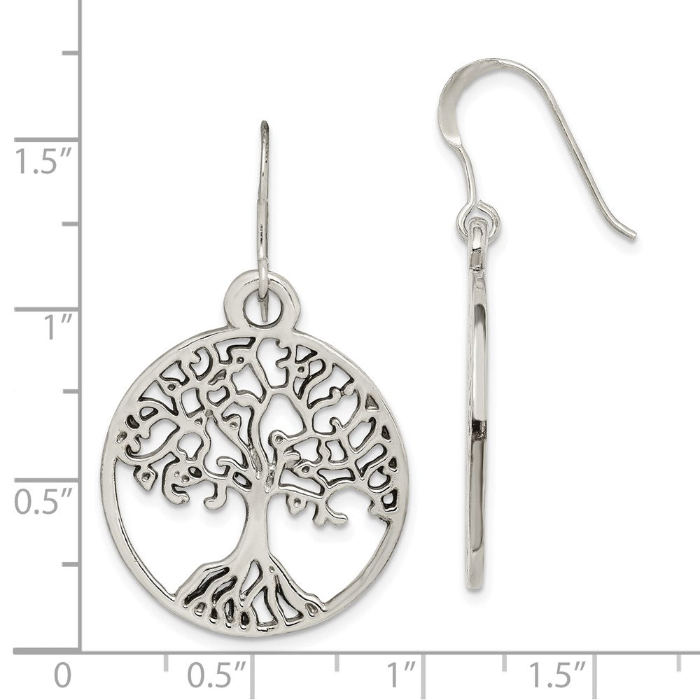 QE14687 Sterling Silver Tree of Life Dangle Earrings
