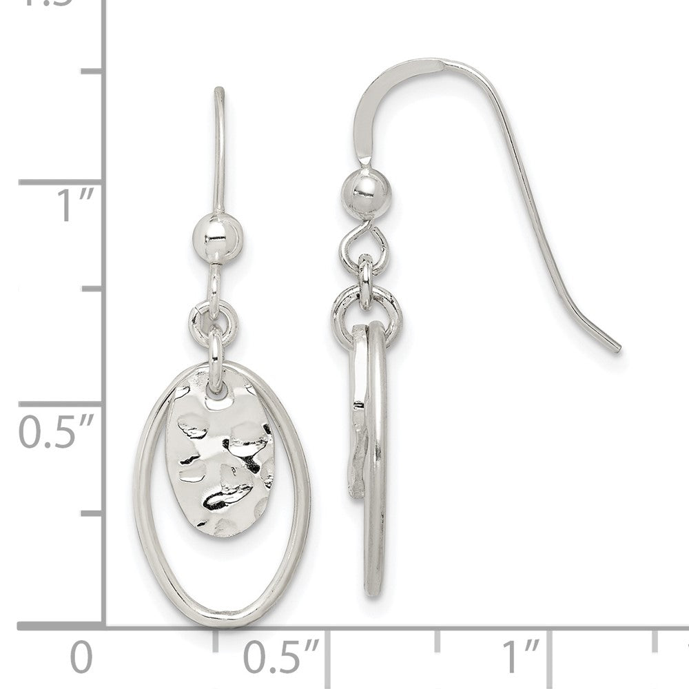 QE14698 Sterling Silver Polished & Hammered Oval Dangle Earrings
