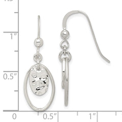 QE14698 Sterling Silver Polished & Hammered Oval Dangle Earrings