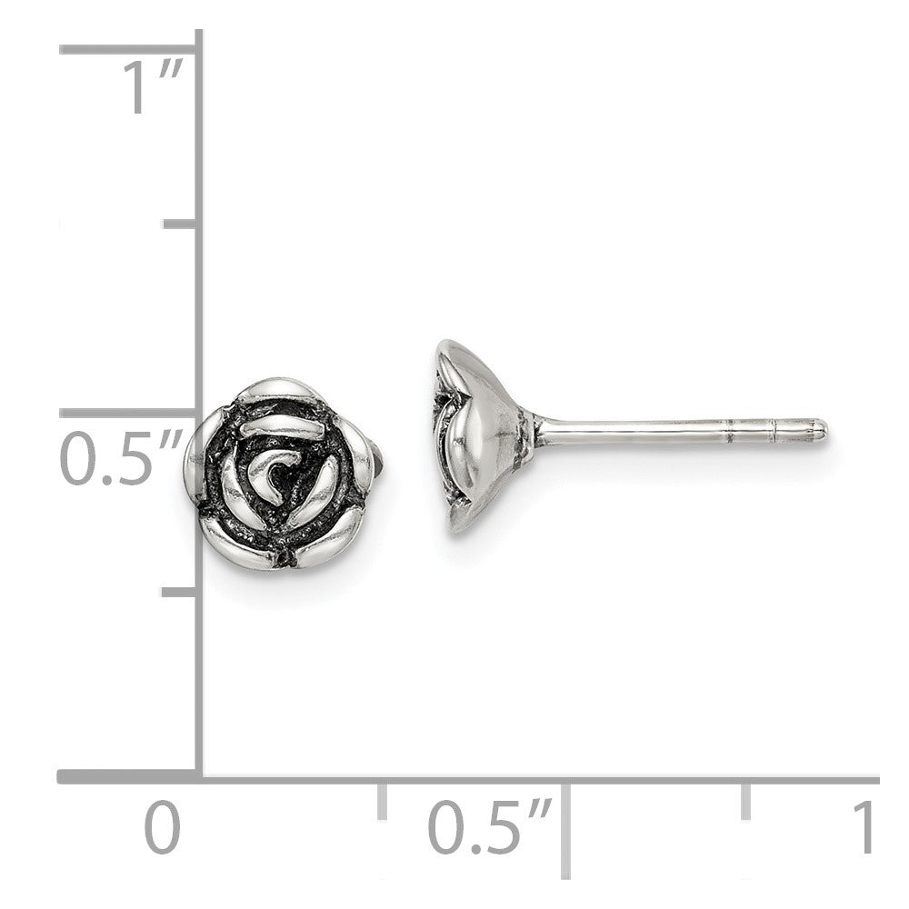 QE14702 Sterling Silver Oxidized Flower Post Earrings