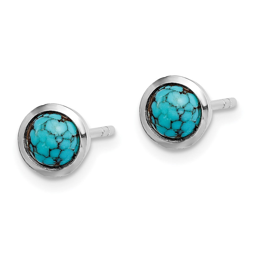QE14709 Sterling Silver Round Turquoise Post Earrings