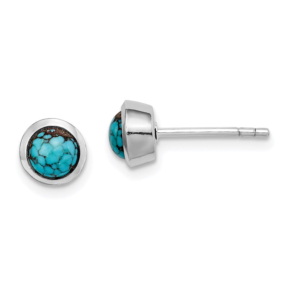 QE14709 Sterling Silver Round Turquoise Post Earrings