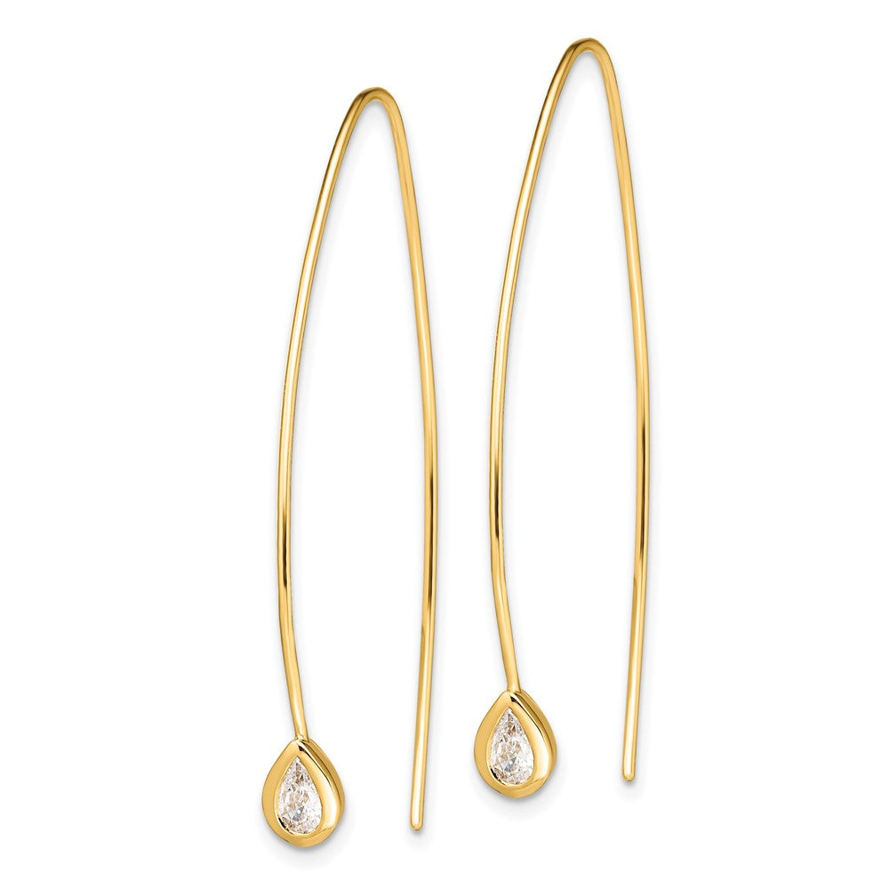 QE14722 Sterling Silver Gold-tone CZ Threader Earrings