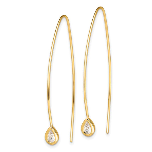 QE14722 Sterling Silver Gold-tone CZ Threader Earrings