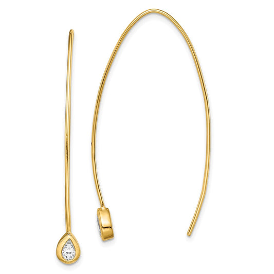 QE14722 Sterling Silver Gold-tone CZ Threader Earrings