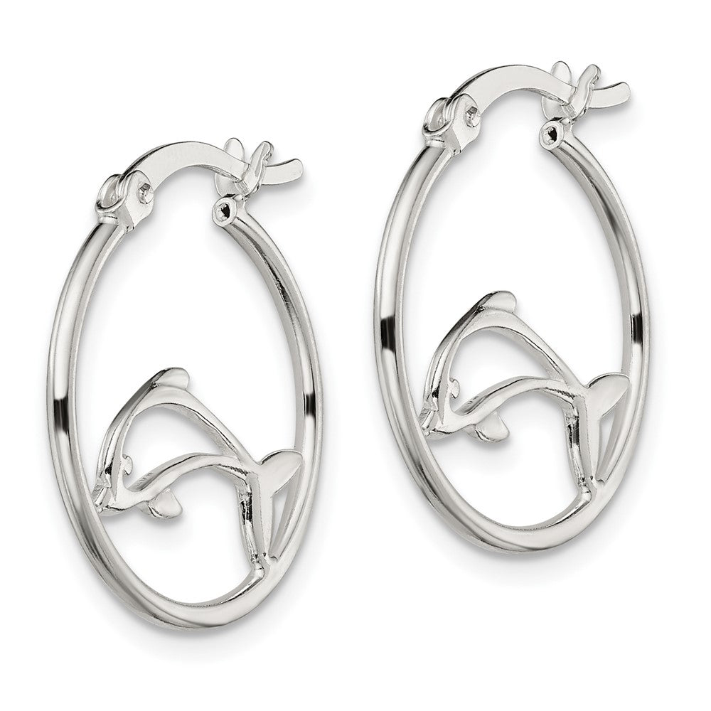 QE14723 Sterling Silver Polished Dolphin Hoop Earrings