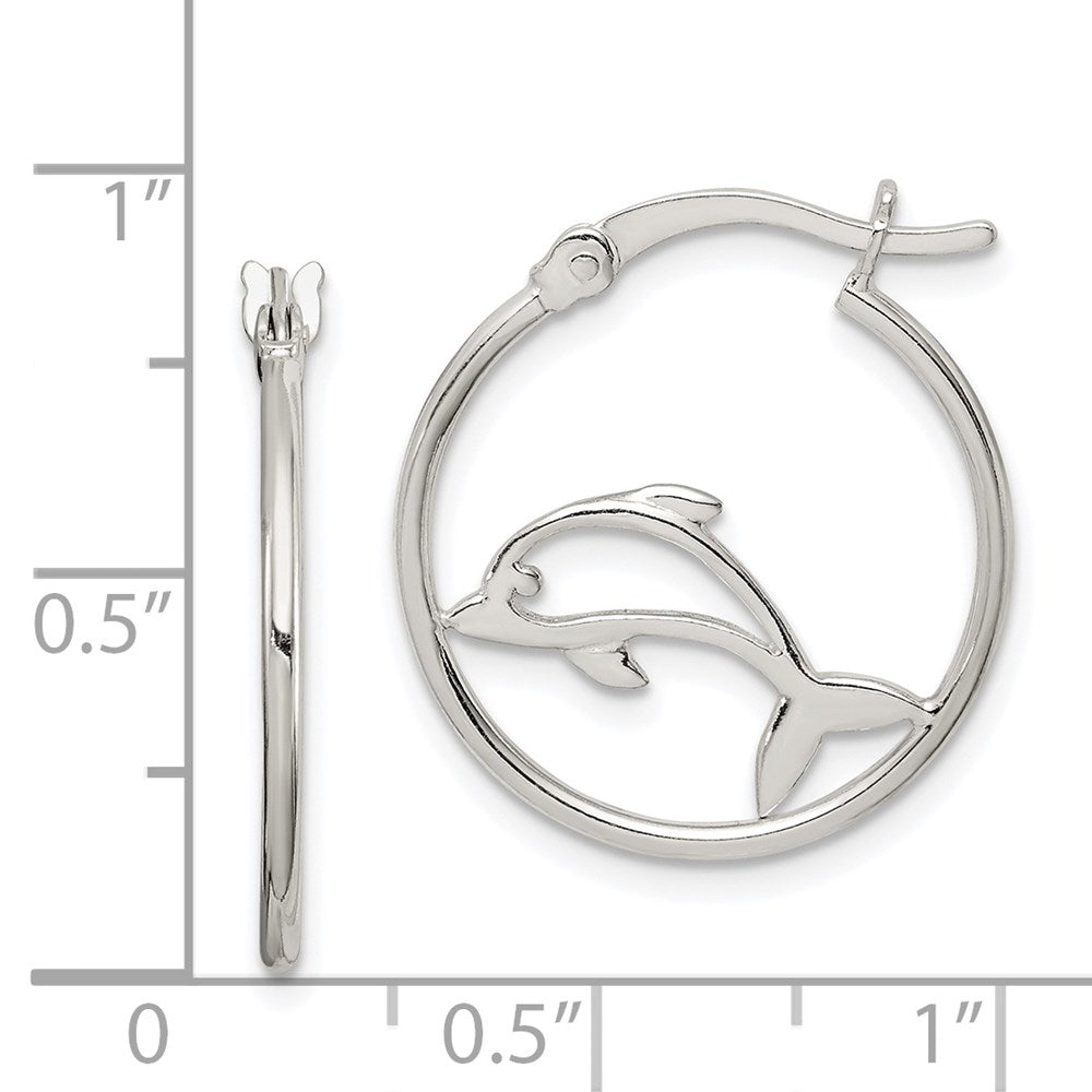 QE14723 Sterling Silver Polished Dolphin Hoop Earrings