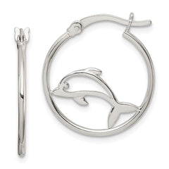 QE14723 Sterling Silver Polished Dolphin Hoop Earrings