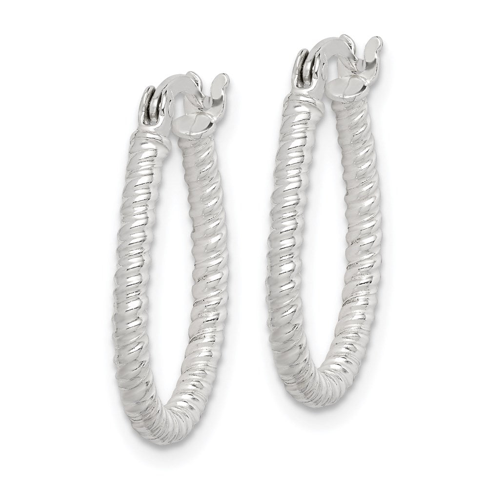 QE14738 Sterling Silver Twisted 2.5mm Teardrop Hoop Earrings
