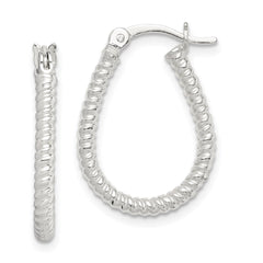 QE14738 Sterling Silver Twisted 2.5mm Teardrop Hoop Earrings