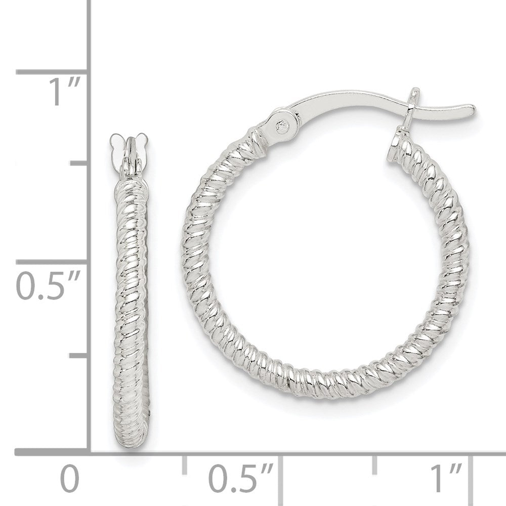 QE14739 Sterling Silver Twisted 2x20mm Round Hoop Earrings