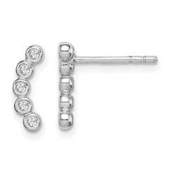 QE14758 Sterling Silver Rhodium-plated Polished Five CZ Curved Post Earrings