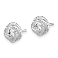 QE14760 Sterling Silver Rhodium Plated CZ Knot Post Earrings