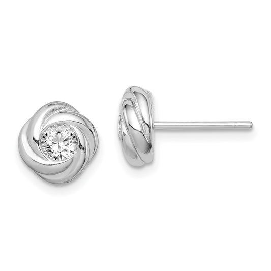 QE14760 Sterling Silver Rhodium Plated CZ Knot Post Earrings