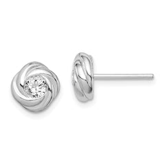 QE14760 Sterling Silver Rhodium Plated CZ Knot Post Earrings