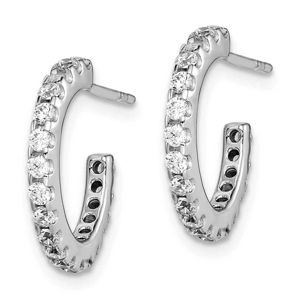 QE14767 Sterling Silver Rhodium-Plated CZ J-Hoop Earrings