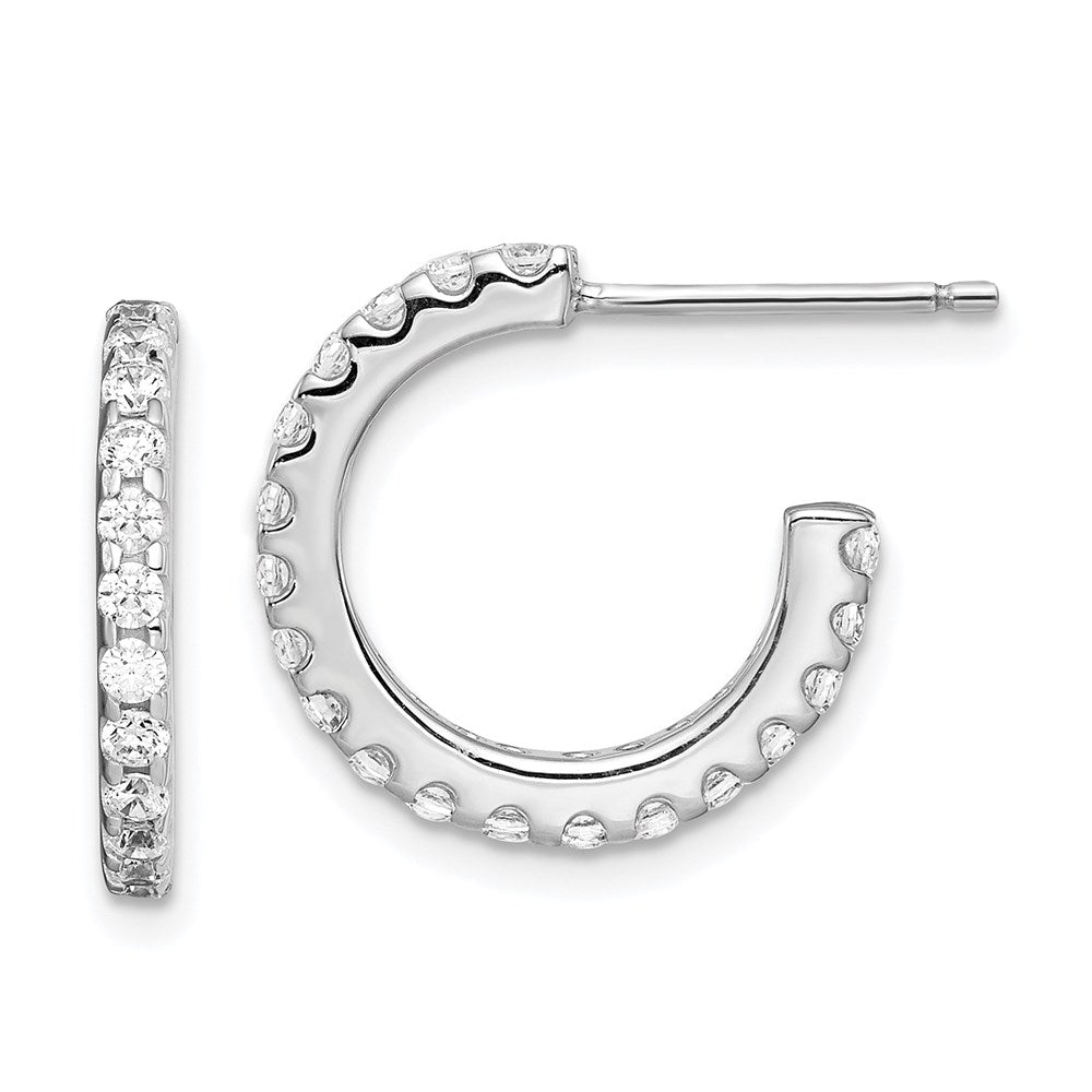 QE14767 Sterling Silver Rhodium-Plated CZ J-Hoop Earrings
