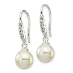 QE14776 Sterling Silver Rhodium-plated Polished White 7-8mm Shell Pearl & CZ Dangle Earrings