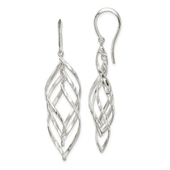 QE14807 Sterling Silver Fancy Polished & Diamond-cut Twisted Dangle Earrings