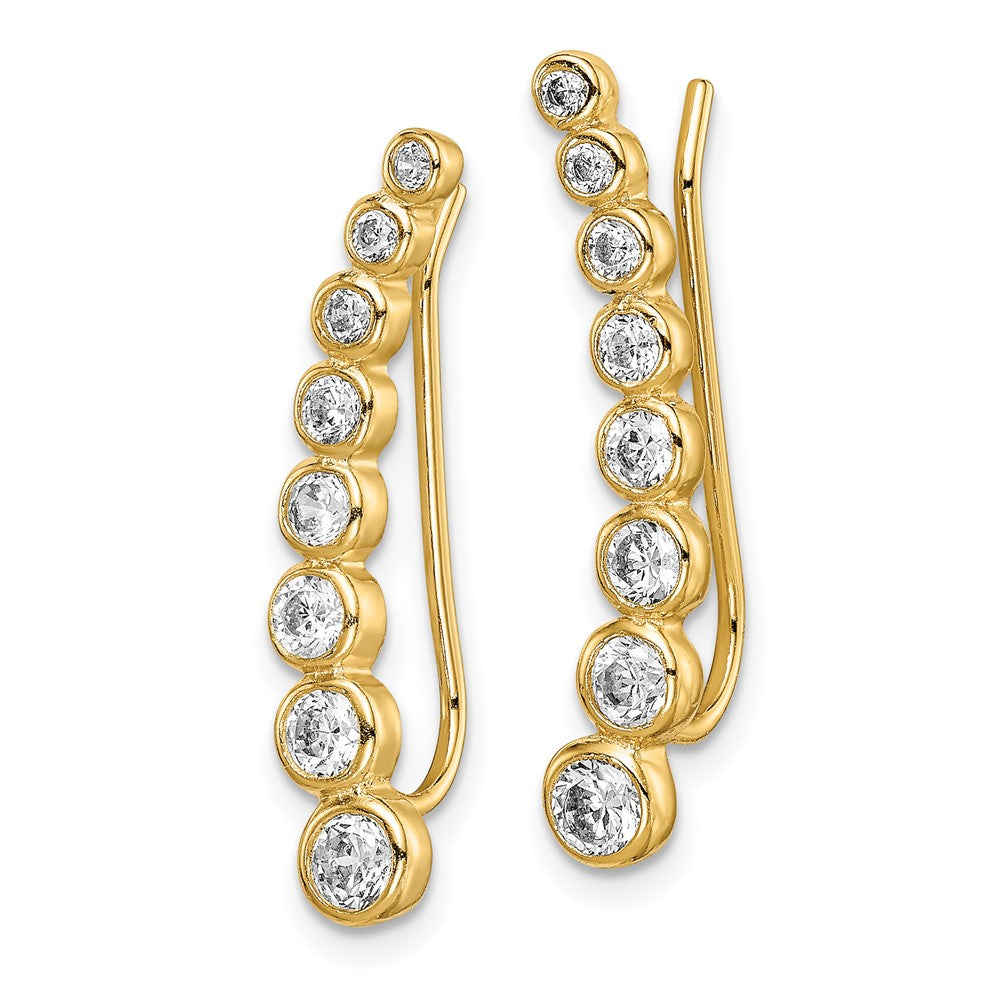 QE14810 Sterling Silver Gold-tone Polished Graduated CZ Ear Climber Earrings