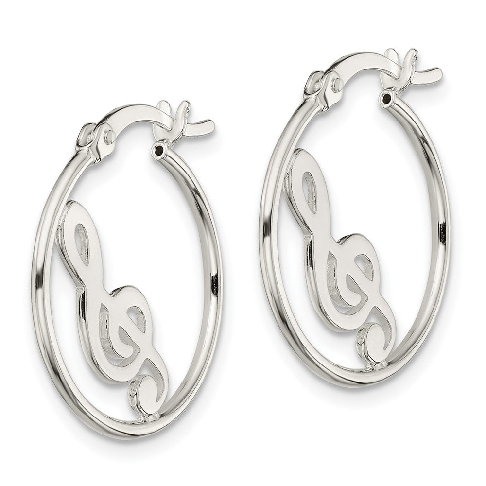 QE14813 Sterling Silver Polished Music Note Hoop Earrings
