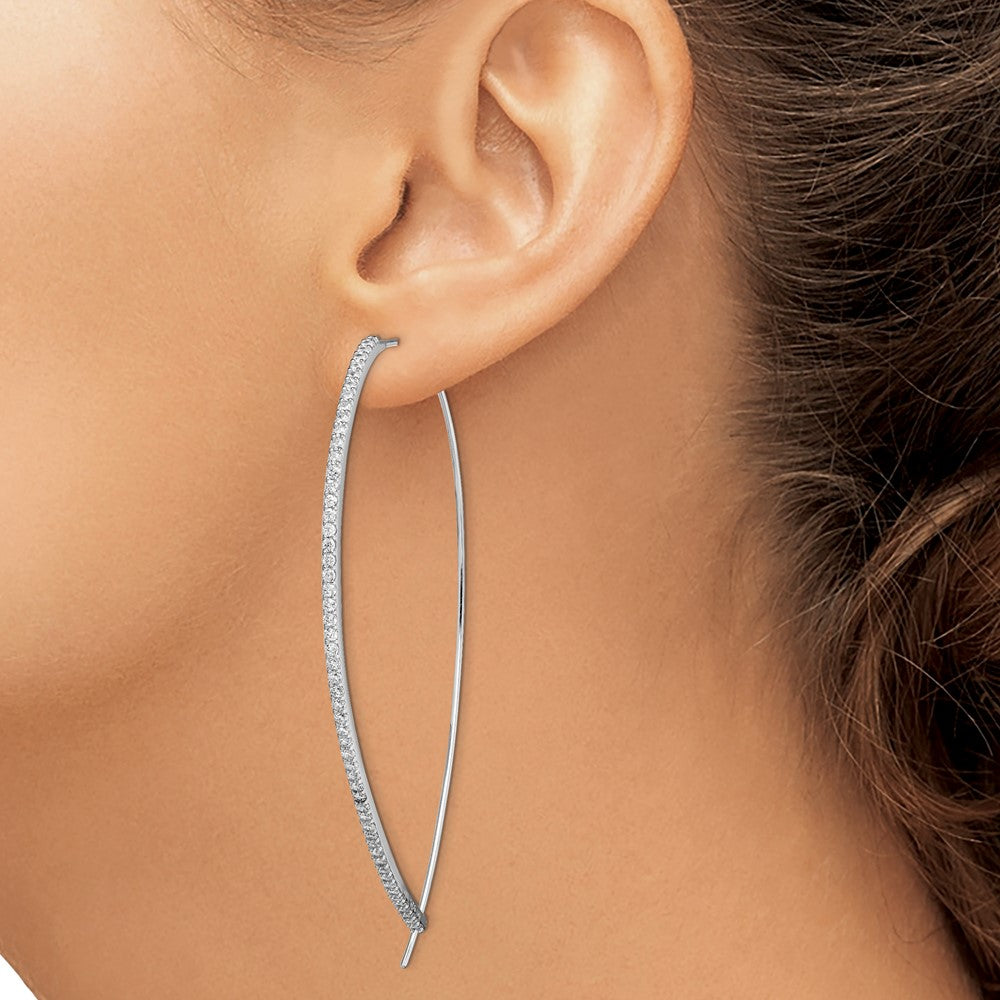 QE14823 Sterling Silver Rhodium-plated CZ Threader Earrings