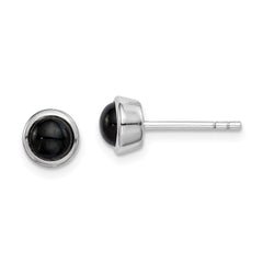 QE14825 Sterling Silver Rhodium-plated Polished Onyx Round Bezel Stud Earrings