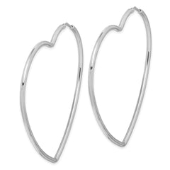 QE14843 Sterling Silver Rhodium-Plated 2mm Heart Hoop Earrings