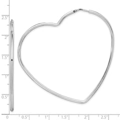 QE14843 Sterling Silver Rhodium-Plated 2mm Heart Hoop Earrings
