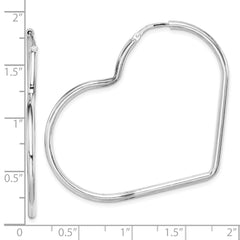 QE14844 Sterling Silver Rhodium-Plated 2mm Heart Hoop Earrings