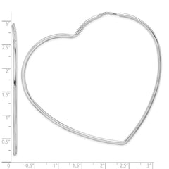 QE14845 Sterling Silver Rhodium-Plated 2mm Heart Hoop Earrings