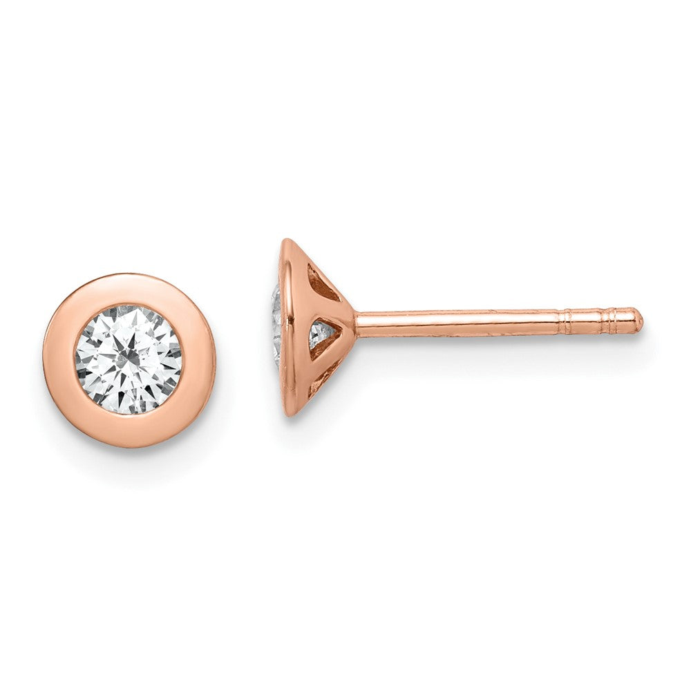 QE14847 Sterling Silver Rose-tone Brushed CZ Post Earrings