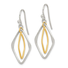 QE14865 Sterling Silver & Gold Tone Polished Diamond Shaped Dangle Earrings
