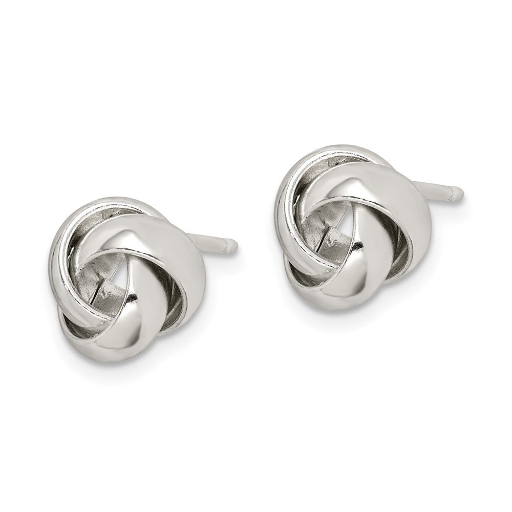 QE14870 Sterling Silver Rhodium-plated Polished 9mm Love Knot Post Earrings