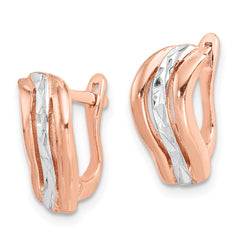 QE14918 Sterling Silver Rose Tone and Diamond Cut Hoop Earrings