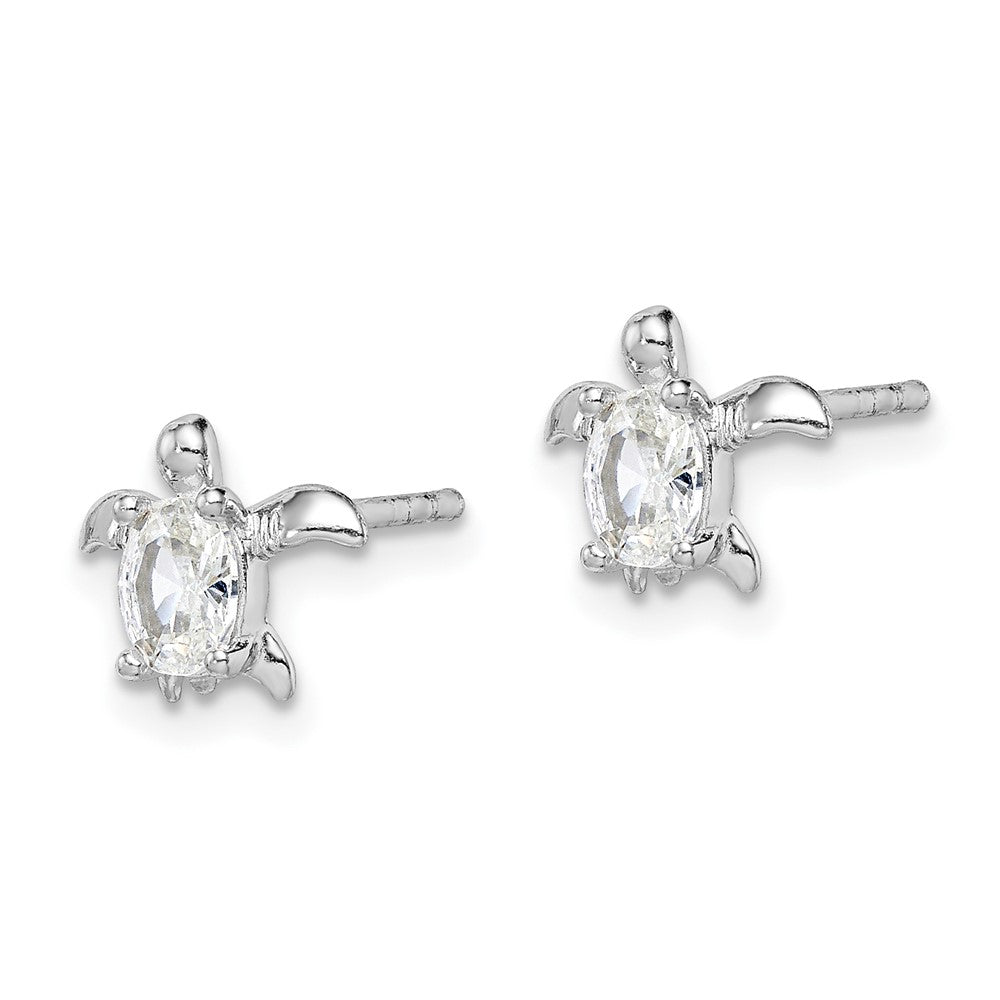 QE14935 Sterling Silver Rhodium Plated CZ Turtle Post Earrings