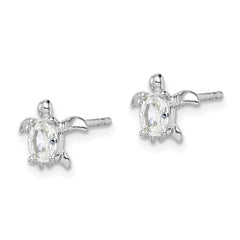 QE14935 Sterling Silver Rhodium Plated CZ Turtle Post Earrings